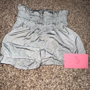 FP Movement by Free People High-Waist Paperbag Shorts — Light Silver